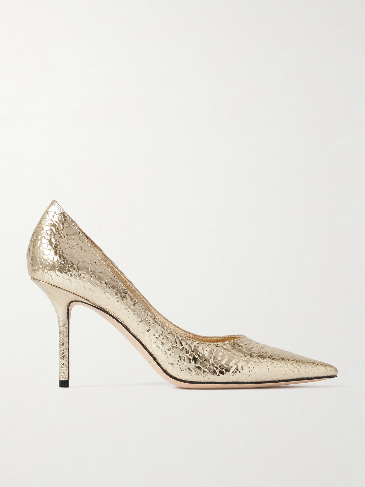 Jimmy Choo Love 85 Metallic Cracked-leather Pumps In Gold