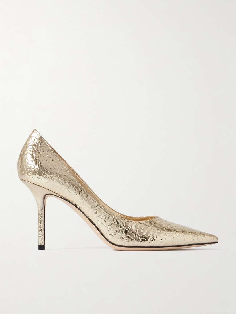 Jimmy Choo Love 85 Metallic Cracked-leather Pumps