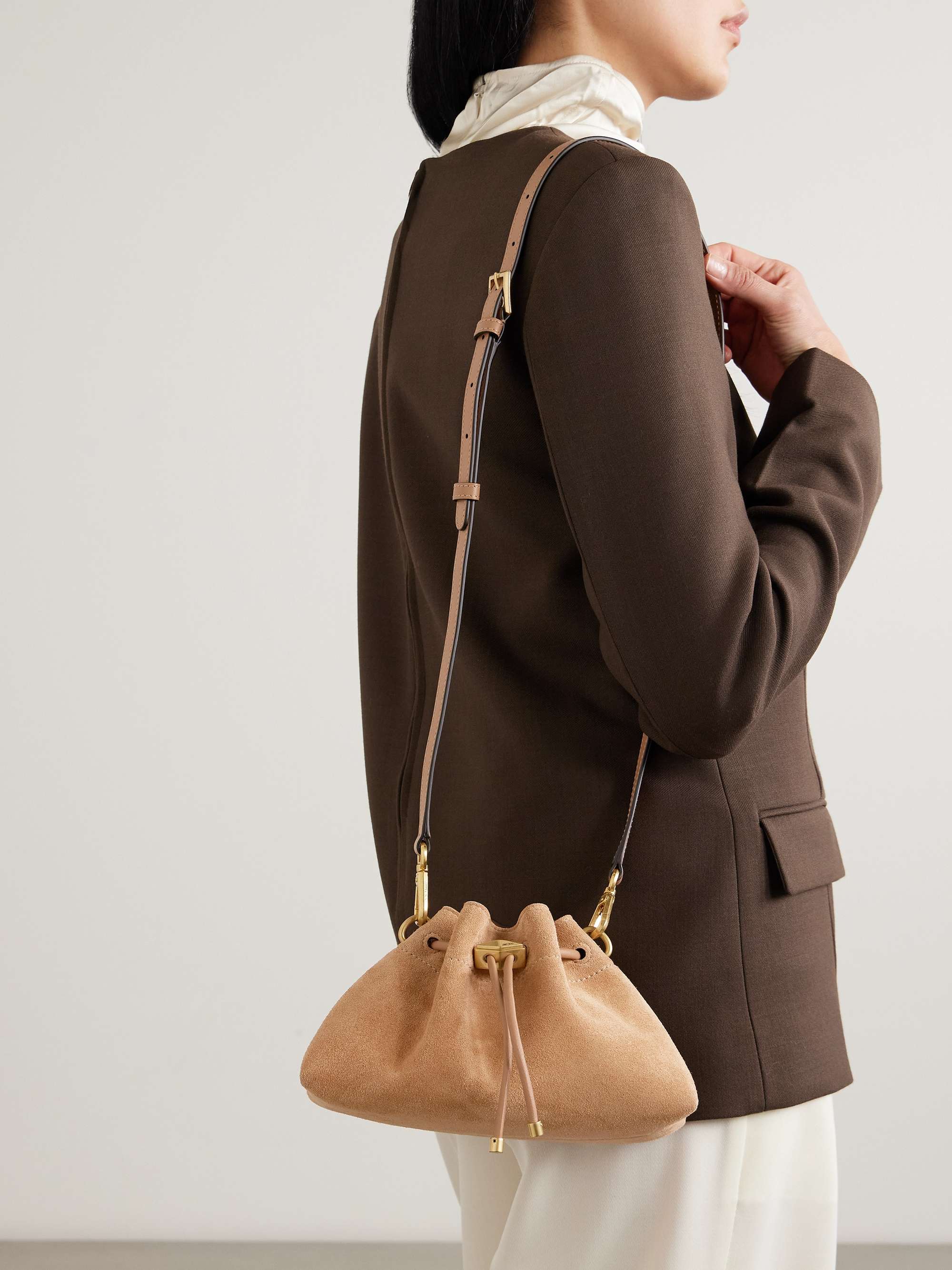 JIMMY CHOO Cinch small leather-trimmed suede shoulder bag | NET-A