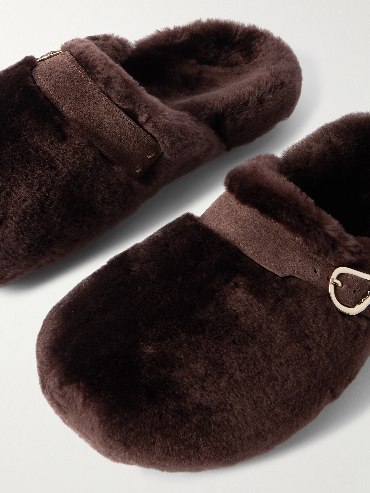 Ancient Greek Sandals Vasilitsa Buckled Shearling Clogs In Brown