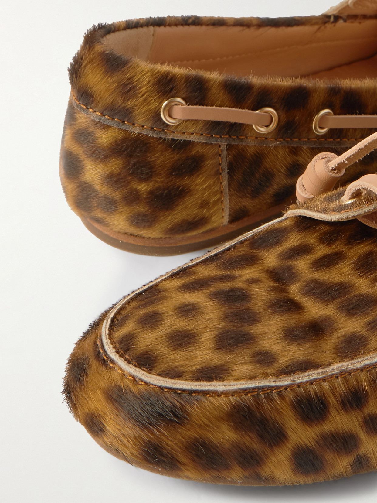 Ancient Greek Sandals Pliaria Leopard-print Leather-trimmed Calf Hair Boat Shoes In Multi