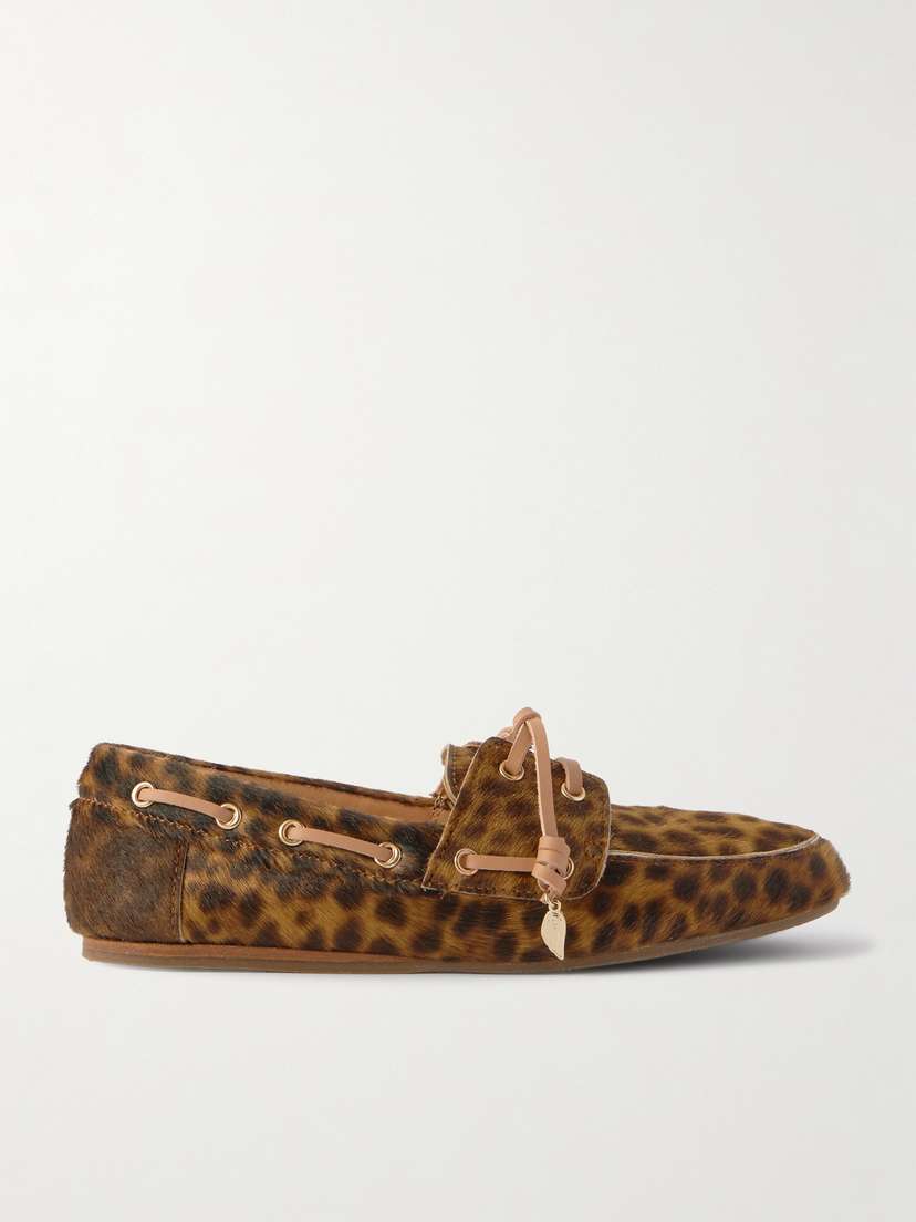 Ancient Greek Sandals Pliaria Leopard-print Leather-trimmed Calf Hair Boat Shoes