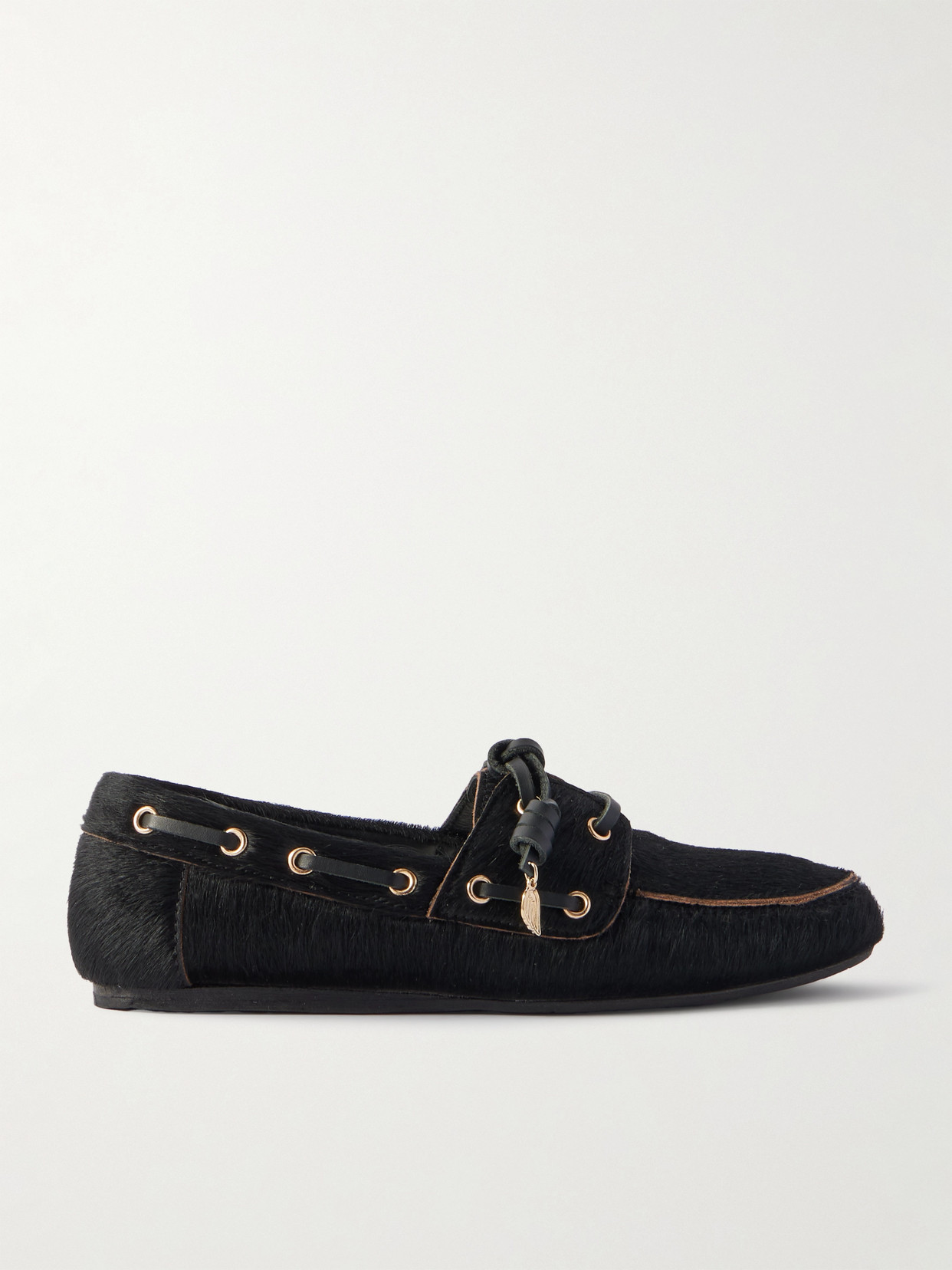 Ancient Greek Sandals Pliaria Leather-trimmed Pony Hair Boat Shoes In Black