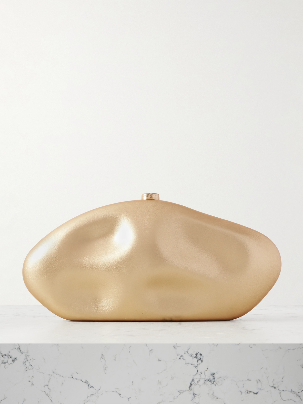 Cult Gaia The Caldera Metallic Leather Clutch In Gold