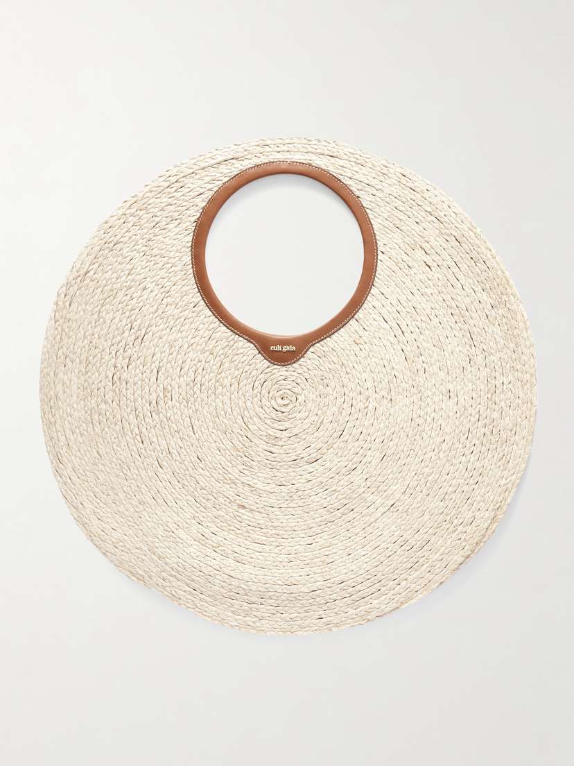 Cult Gaia Amun Large Leather-trimmed Raffia Shoulder Bag