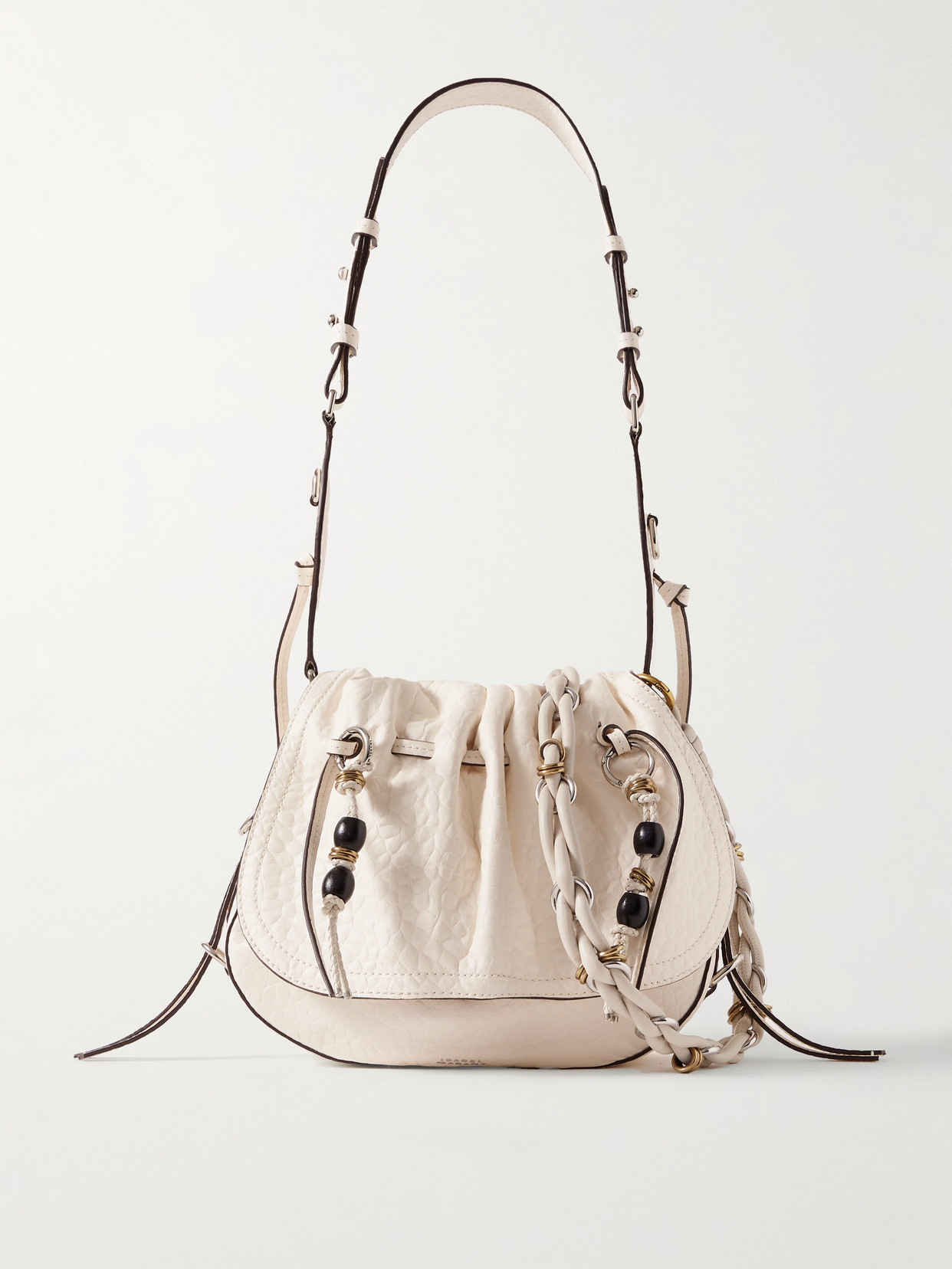 Isabel Marant Bolton Embellished Tasseled Textured-leather Shoulder Bag In White