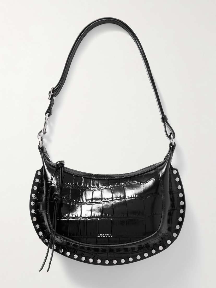 Isabel Marant Oskan Moon Studded Croc-effect Patent-leather Shoulder Bag