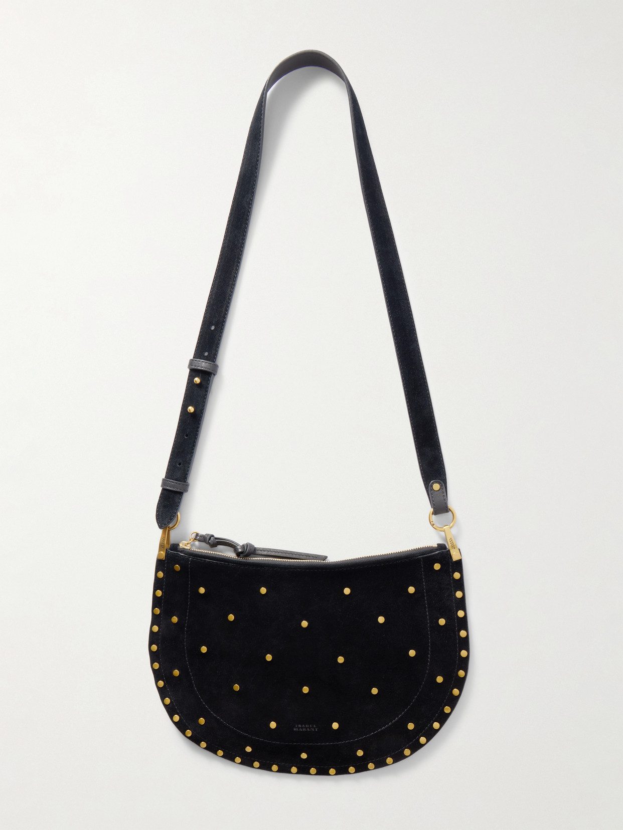 Isabel Marant Oskan Moon Studded Suede Shoulder Bag In Black