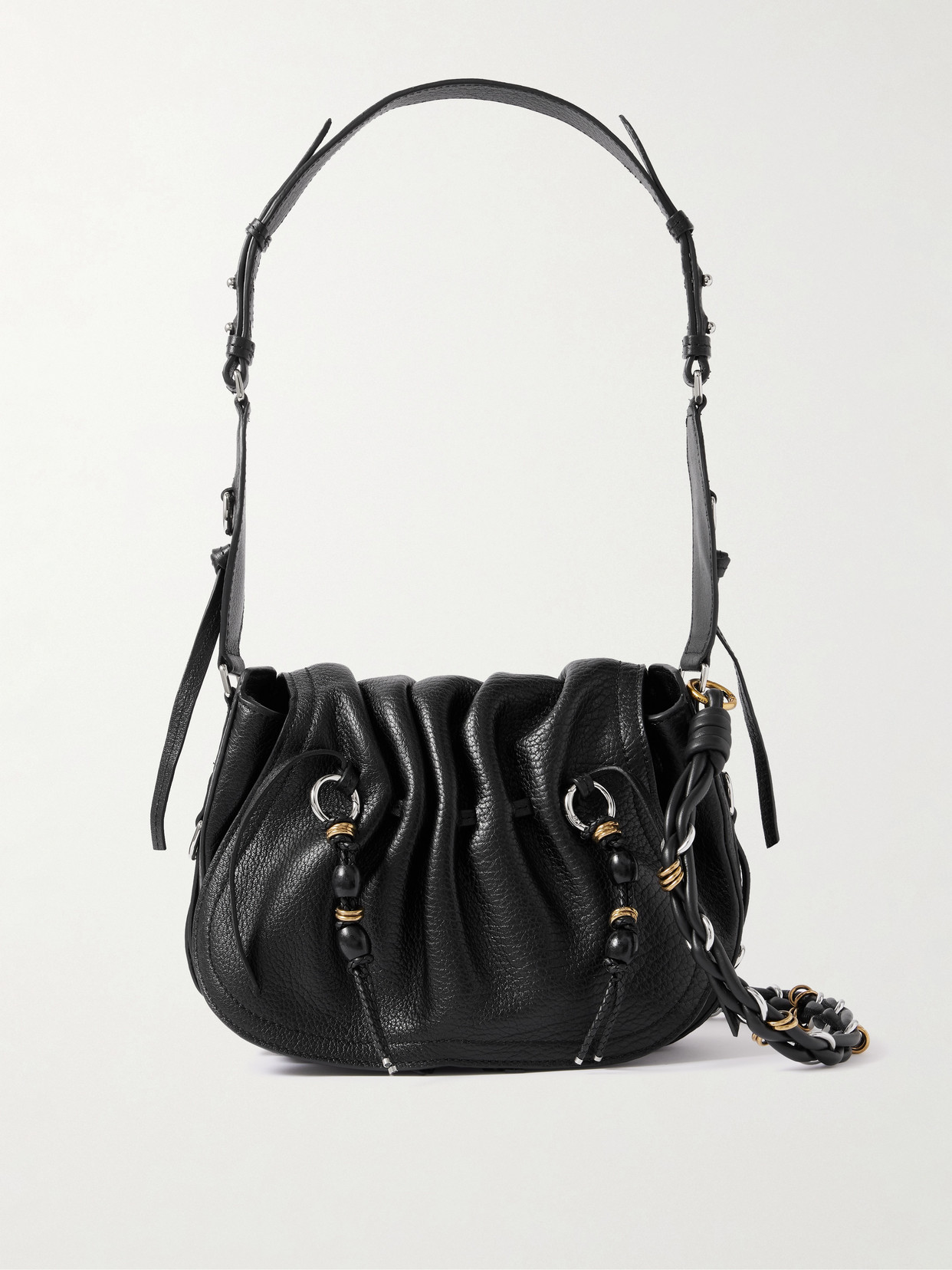 Isabel Marant Bolton Embellished Tasseled Textured-leather Shoulder Bag In Black