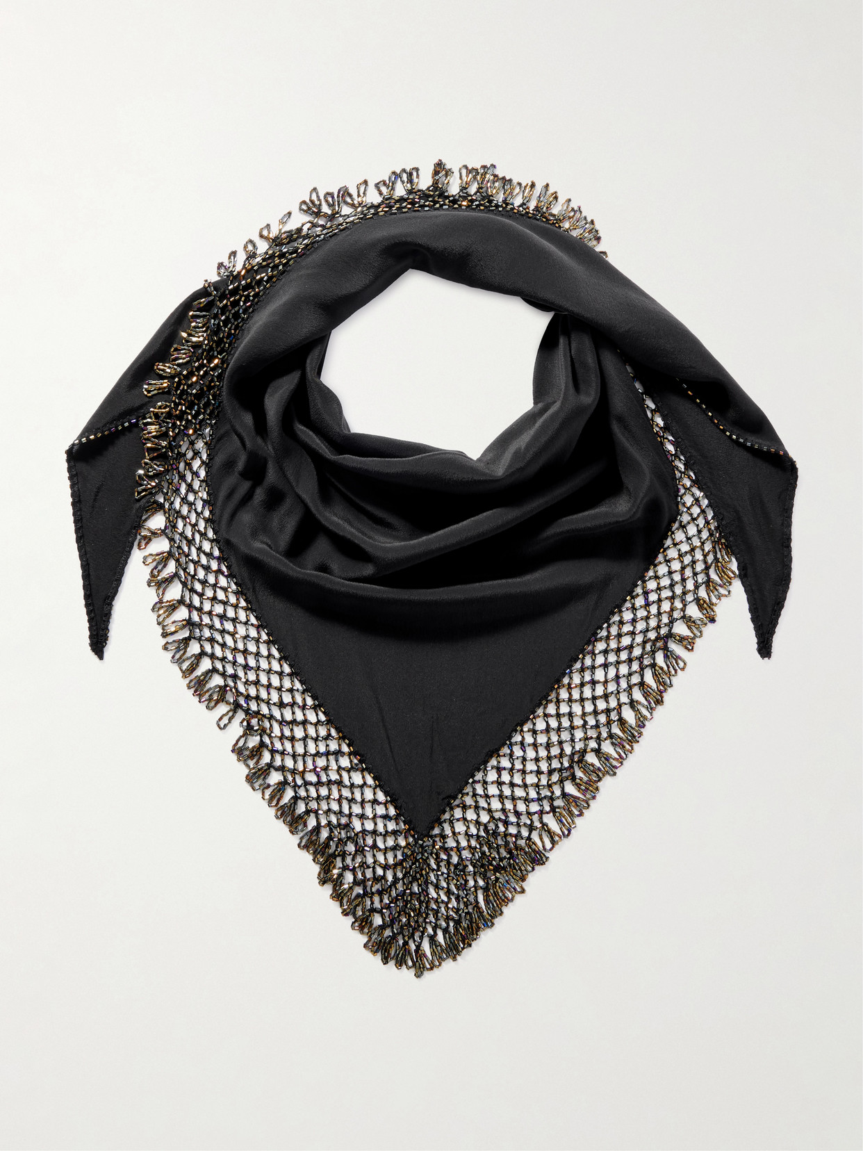 Isabel Marant Ezane Bead-embellished Silk-crepe And Open-knit Scarf In Brown