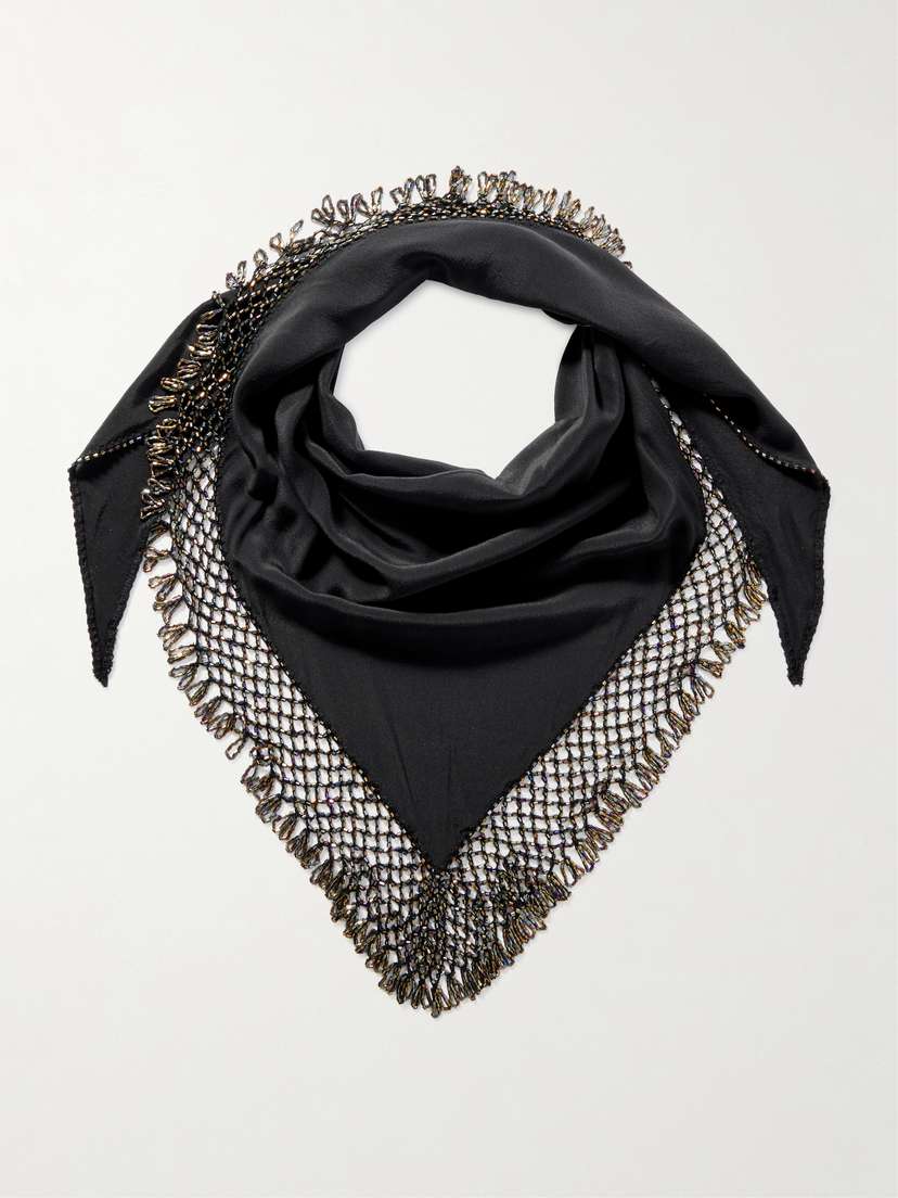 Isabel Marant Ezane Bead-embellished Silk-crepe And Open-knit Scarf
