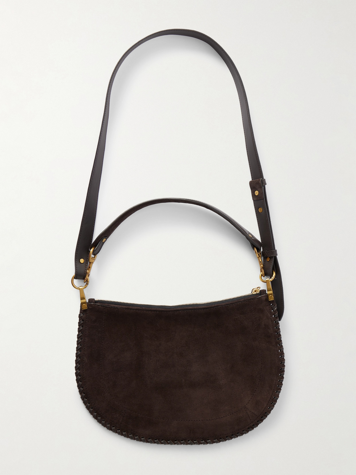 Isabel Marant Oskan Soft Zipped Leather-trimmed Suede Shoulder Bag In Brown