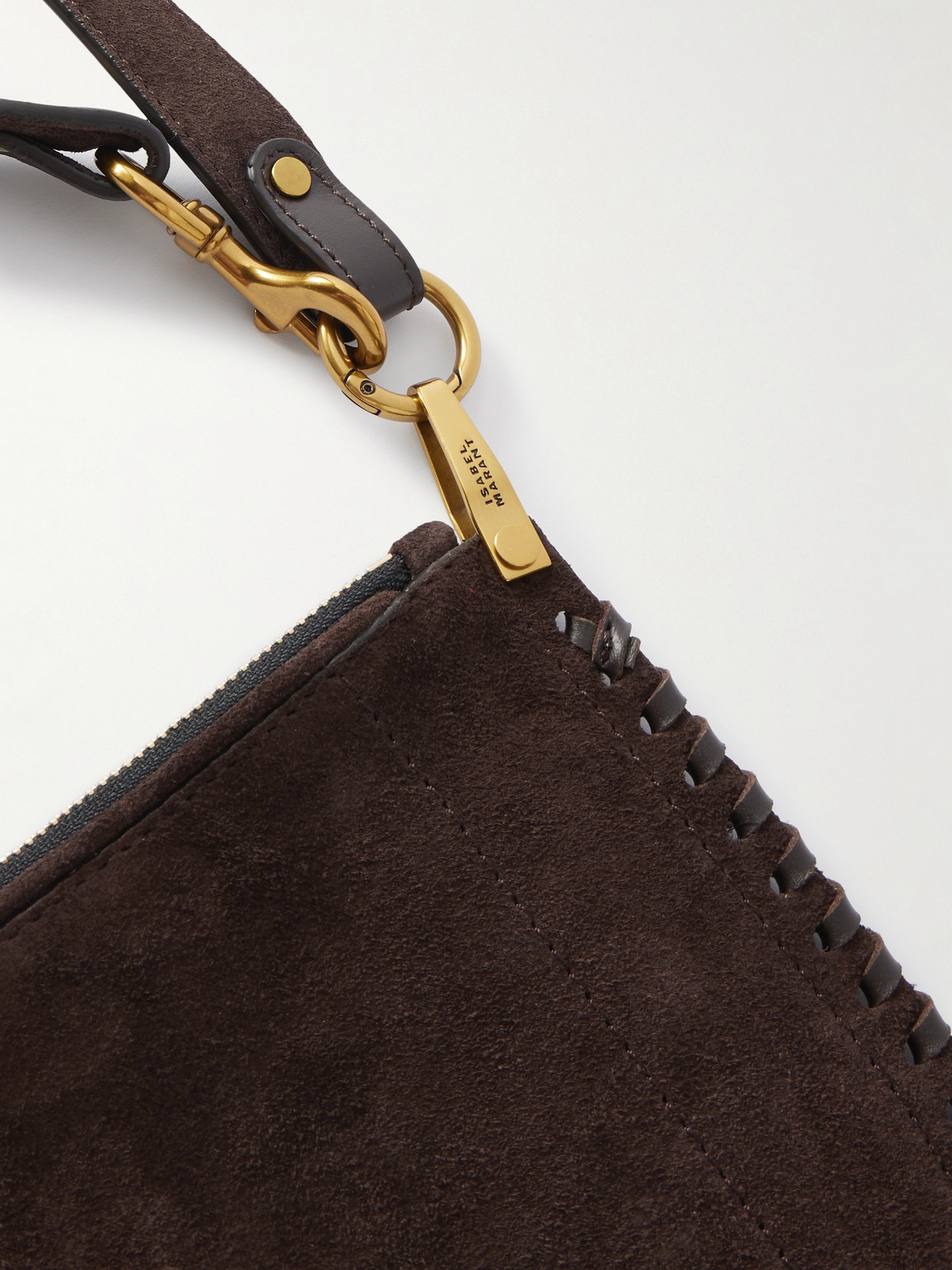 Isabel Marant Oskan Soft Zipped Leather-trimmed Suede Shoulder Bag In Brown