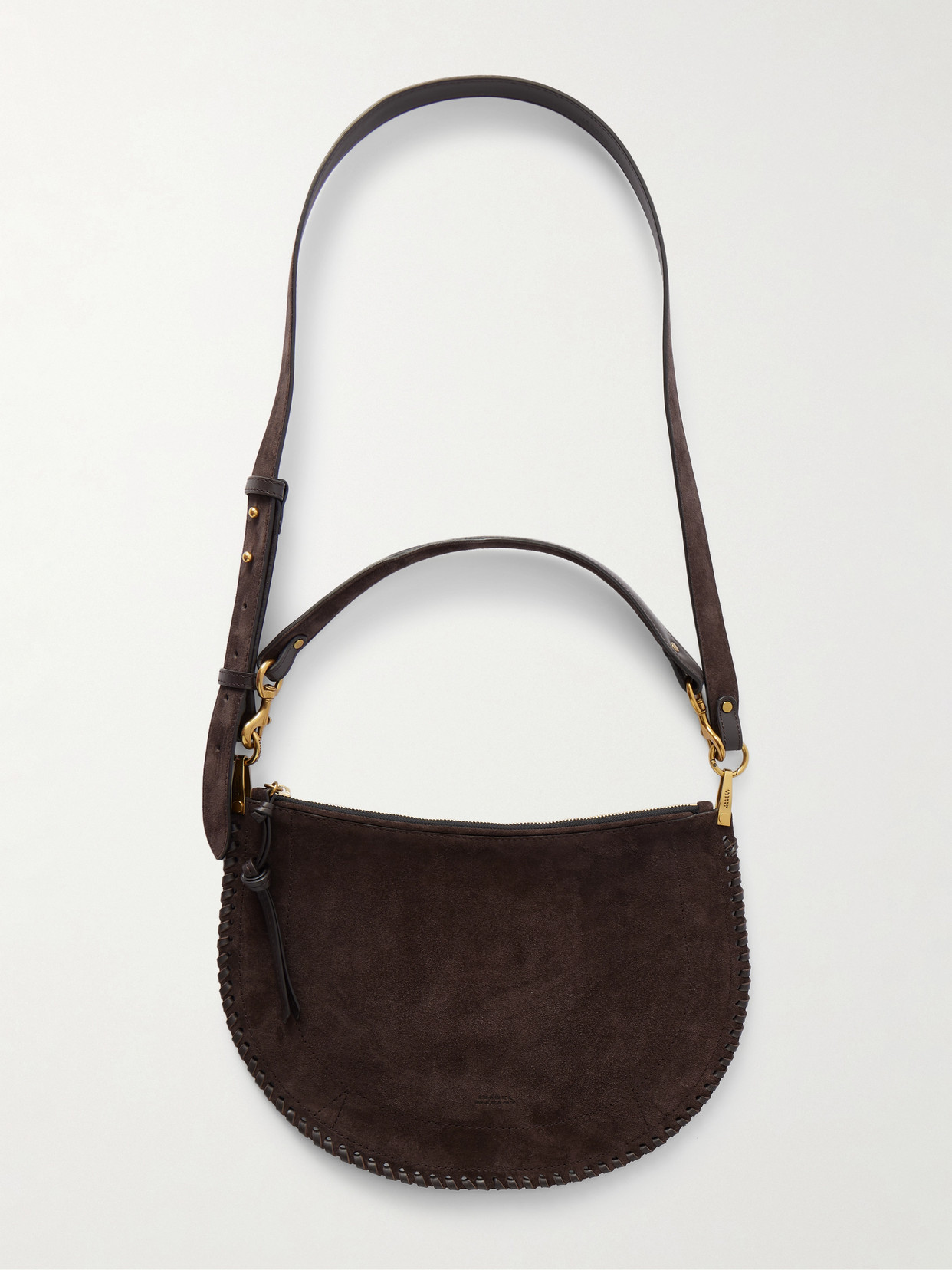 Isabel Marant Oskan Soft Zipped Leather-trimmed Suede Shoulder Bag In Brown