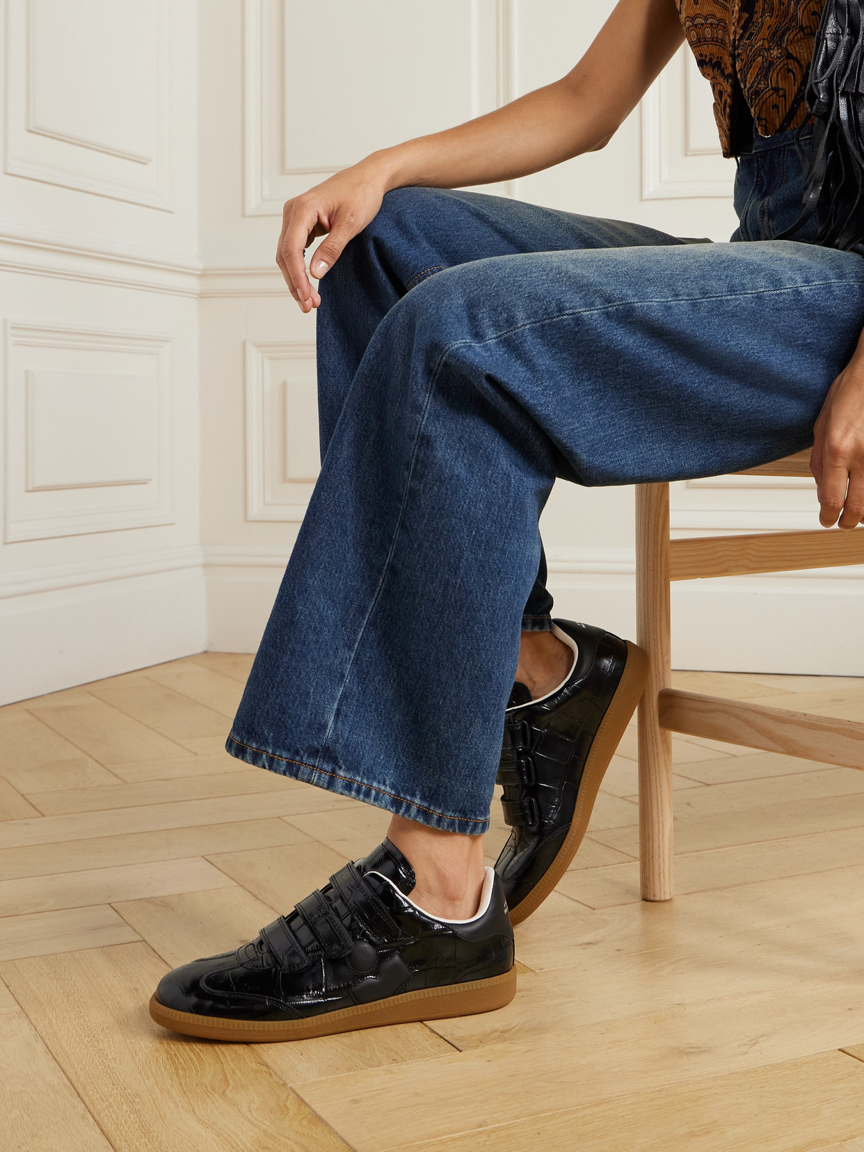 Isabel Marant Beth Croc-effect Leather Sneakers In Black
