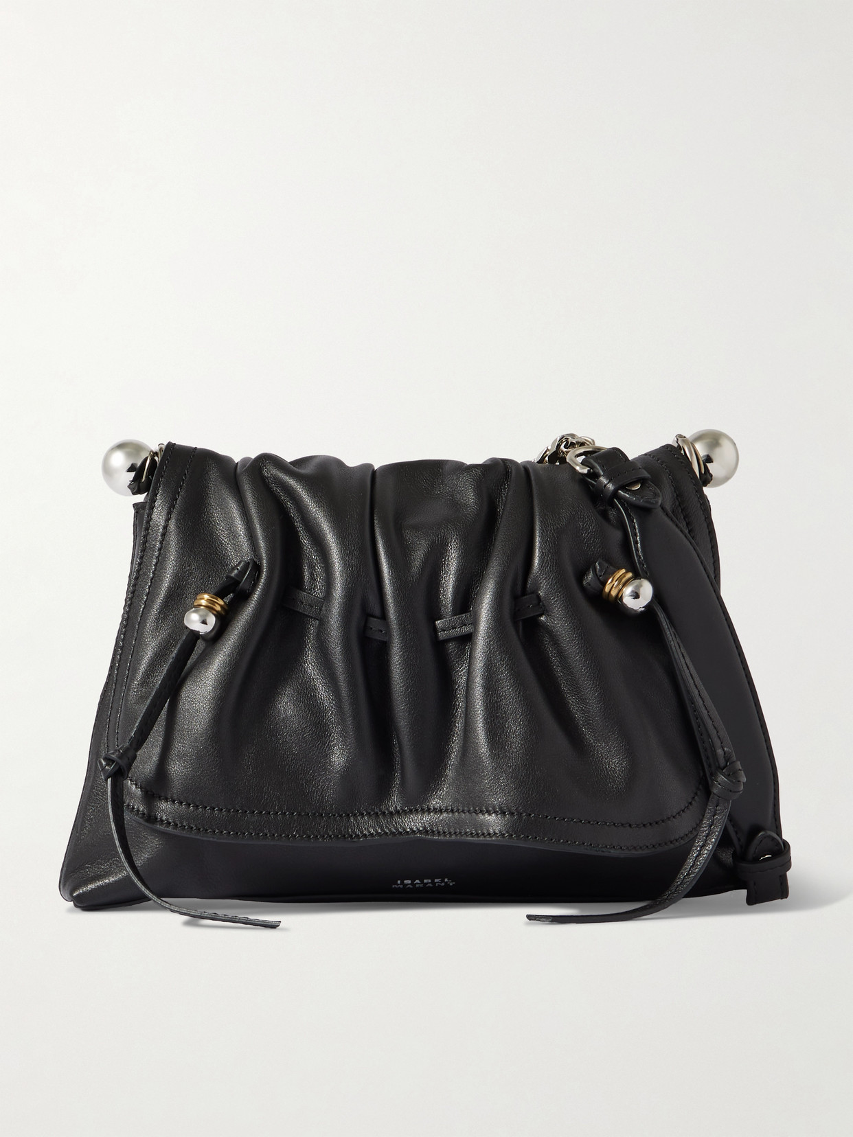 Isabel Marant Bolton Embellished Gathered Leather Shoulder Bag In Black