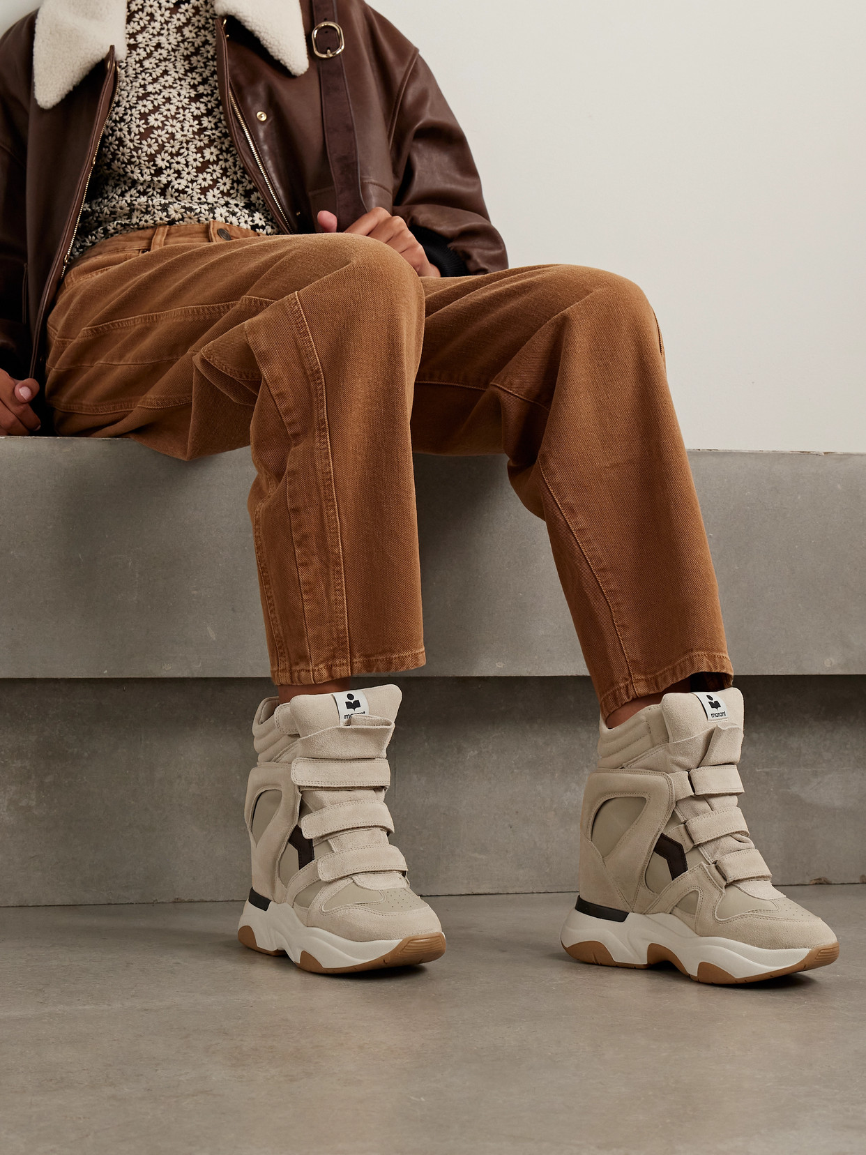 Isabel Marant Balskee Leather And Suede High-top Wedge Sneakers In White