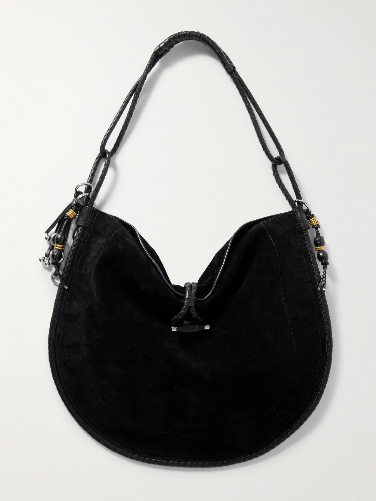 Isabel Marant Oskan Embellished Leather-trimmed Suede Shoulder Bag In Black