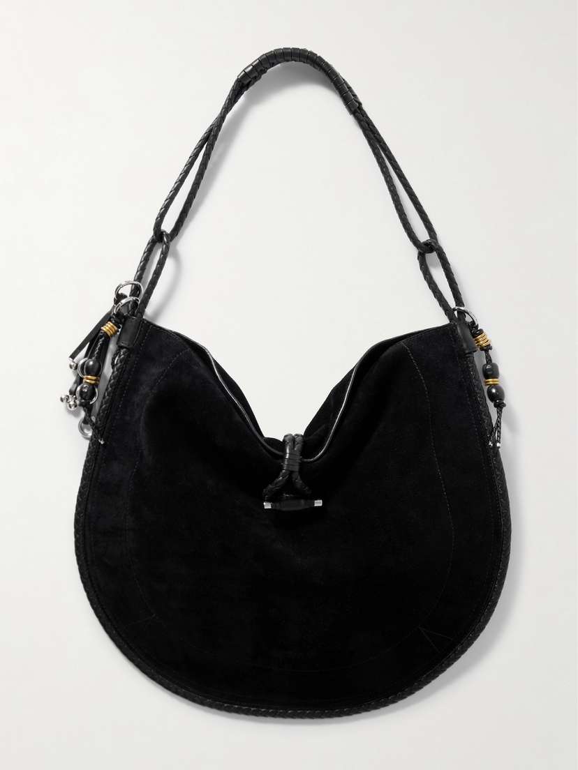 Isabel Marant Oskan Embellished Leather-trimmed Suede Shoulder Bag
