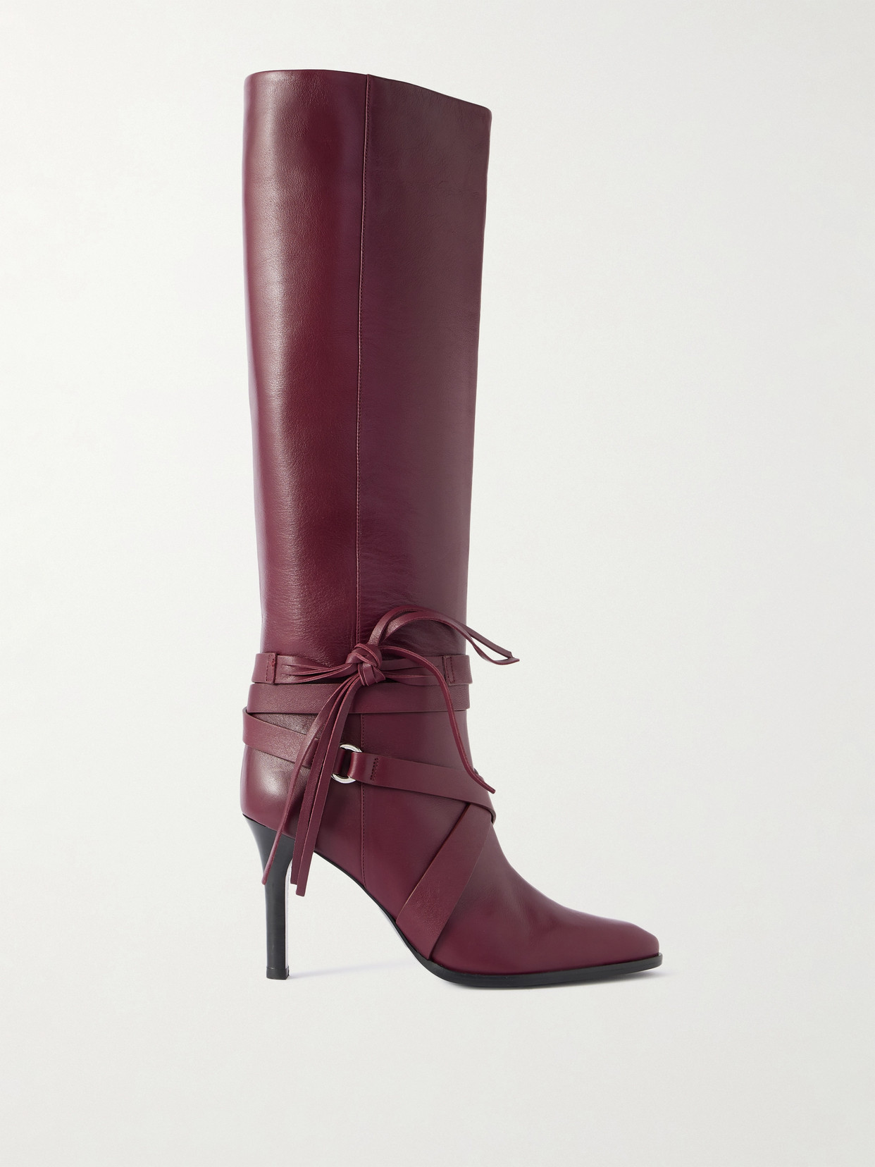 Isabel Marant Analui Tasseled Buckled Leather Knee Boots In Burgundy