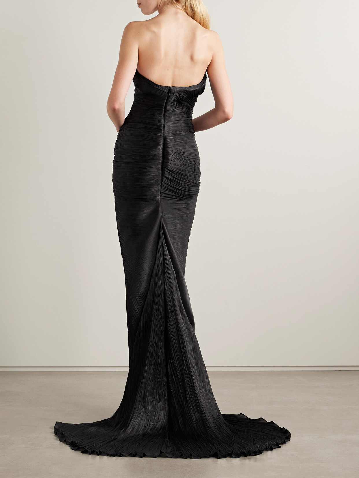 Marmar Halim Roseya Plissé Silk-satin Gown In Black