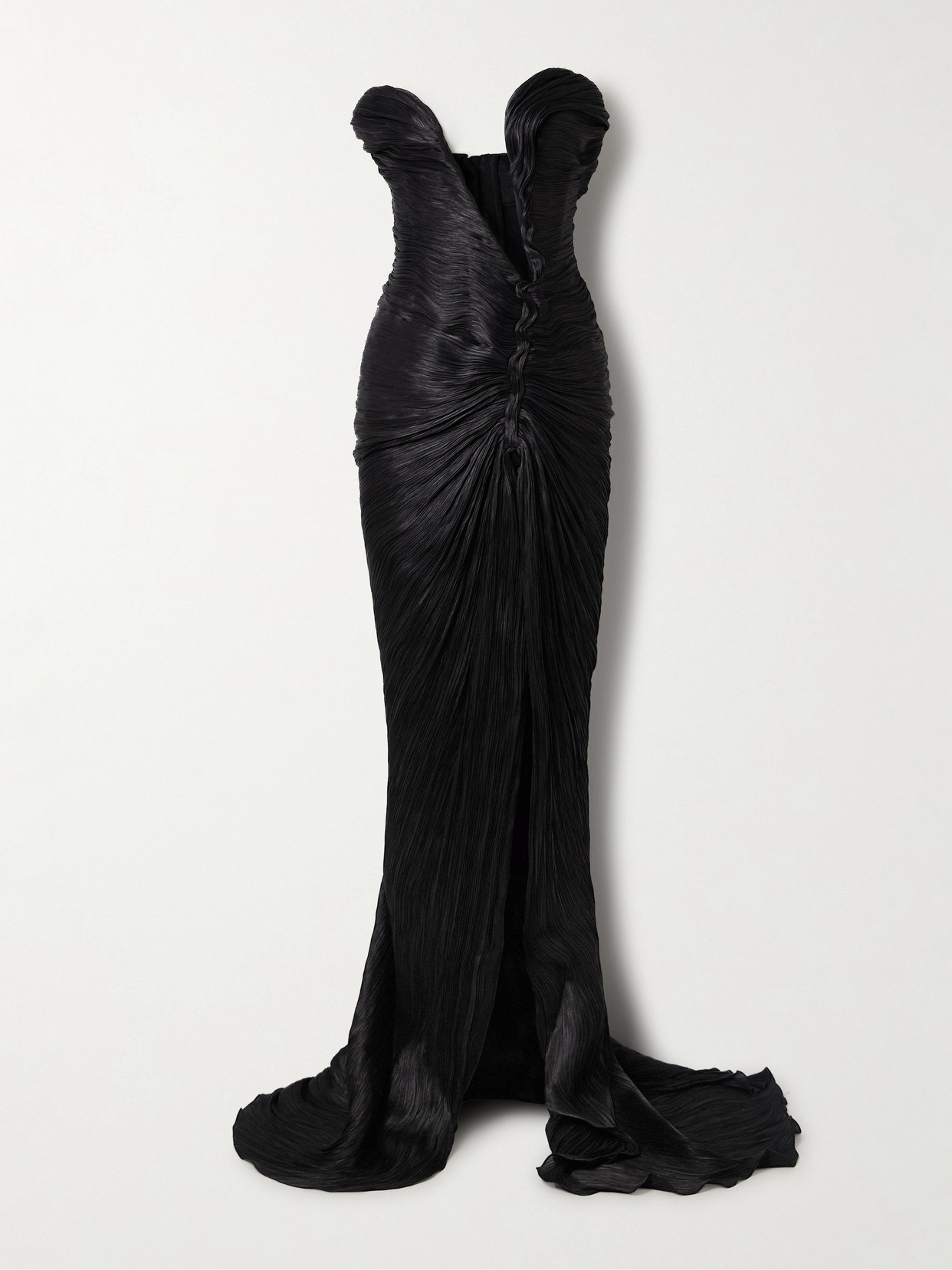 Marmar Halim Roseya Plissé Silk-satin Gown In Black