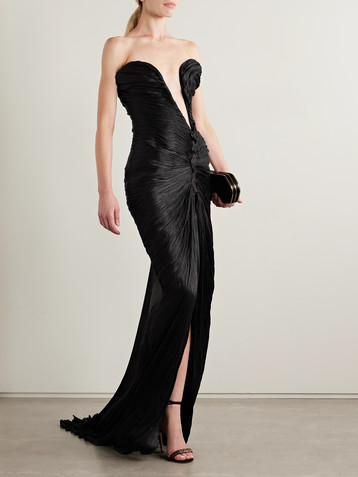 MARMAR HALIM Roseya plissé silk-satin gown