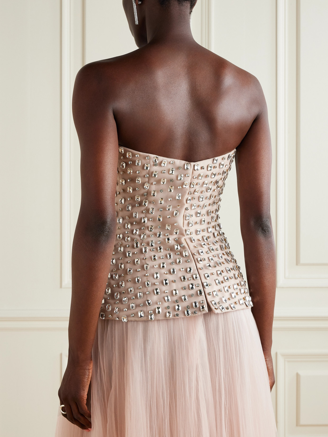 Marmar Halim Strapless Crystal-embellished Tulle Bustier Top In Pink