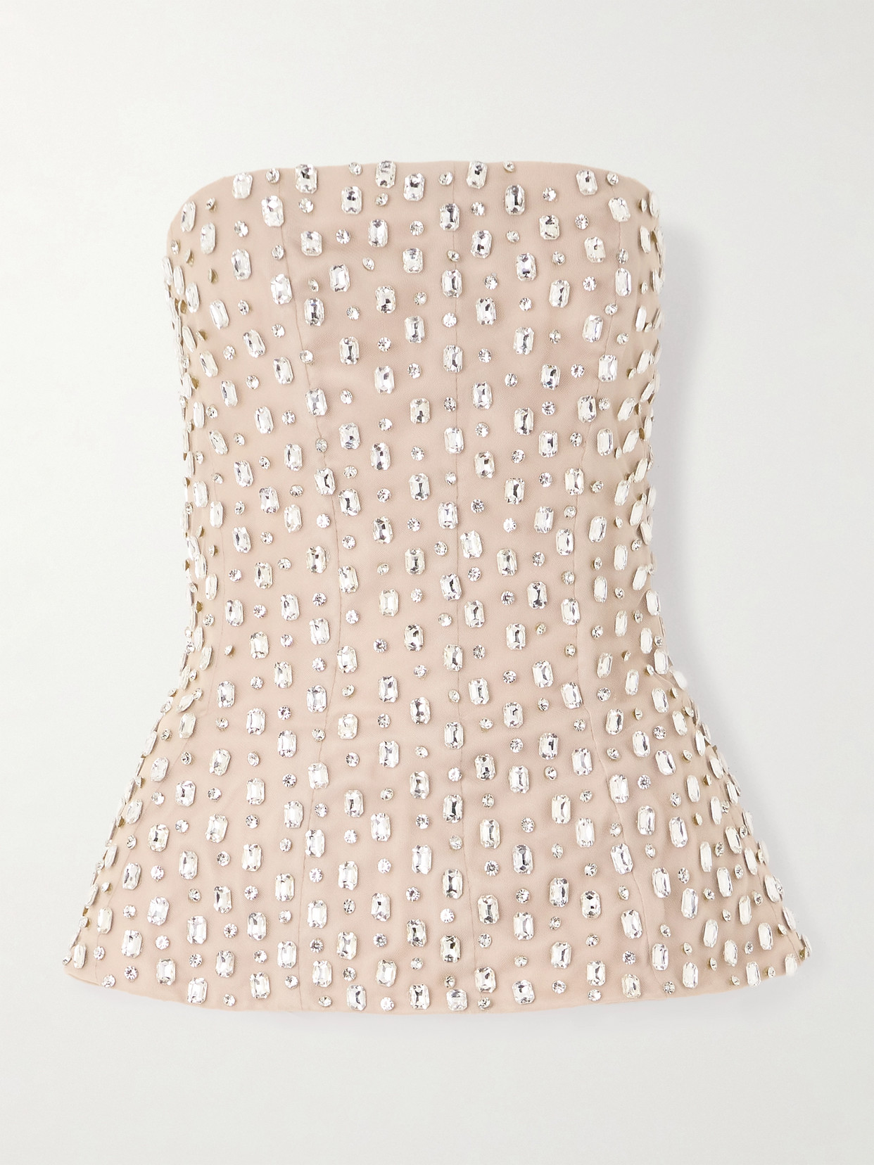 Marmar Halim Strapless Crystal-embellished Tulle Bustier Top In Neutral