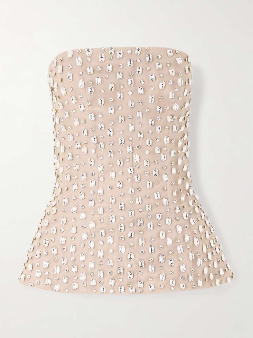 Marmar Halim Strapless Crystal-embellished Tulle Bustier Top
