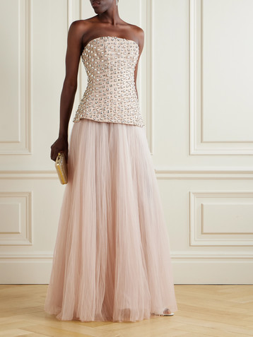 MARMAR HALIM Strapless crystal-embellished tulle bustier top