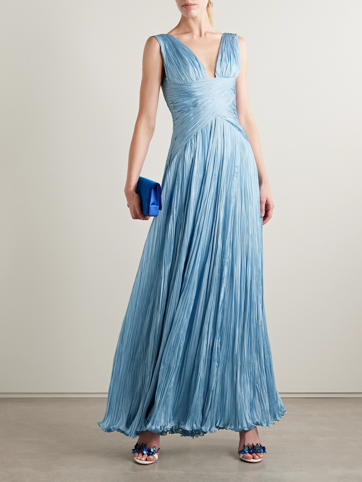 Marmar Halim Gathered Plissé-silk Gown