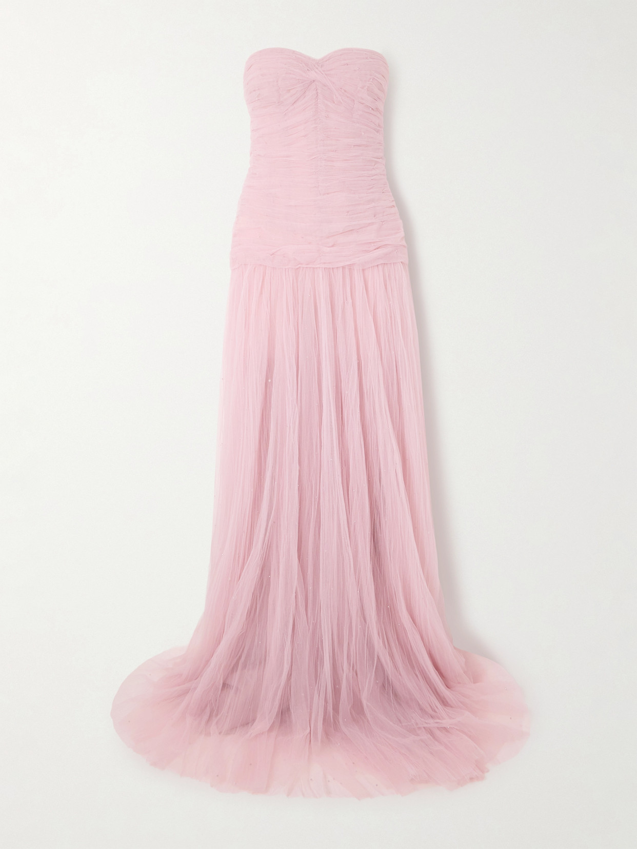 Marmar Halim Strapless Bead-embellished Plissé-tulle Gown In Pink