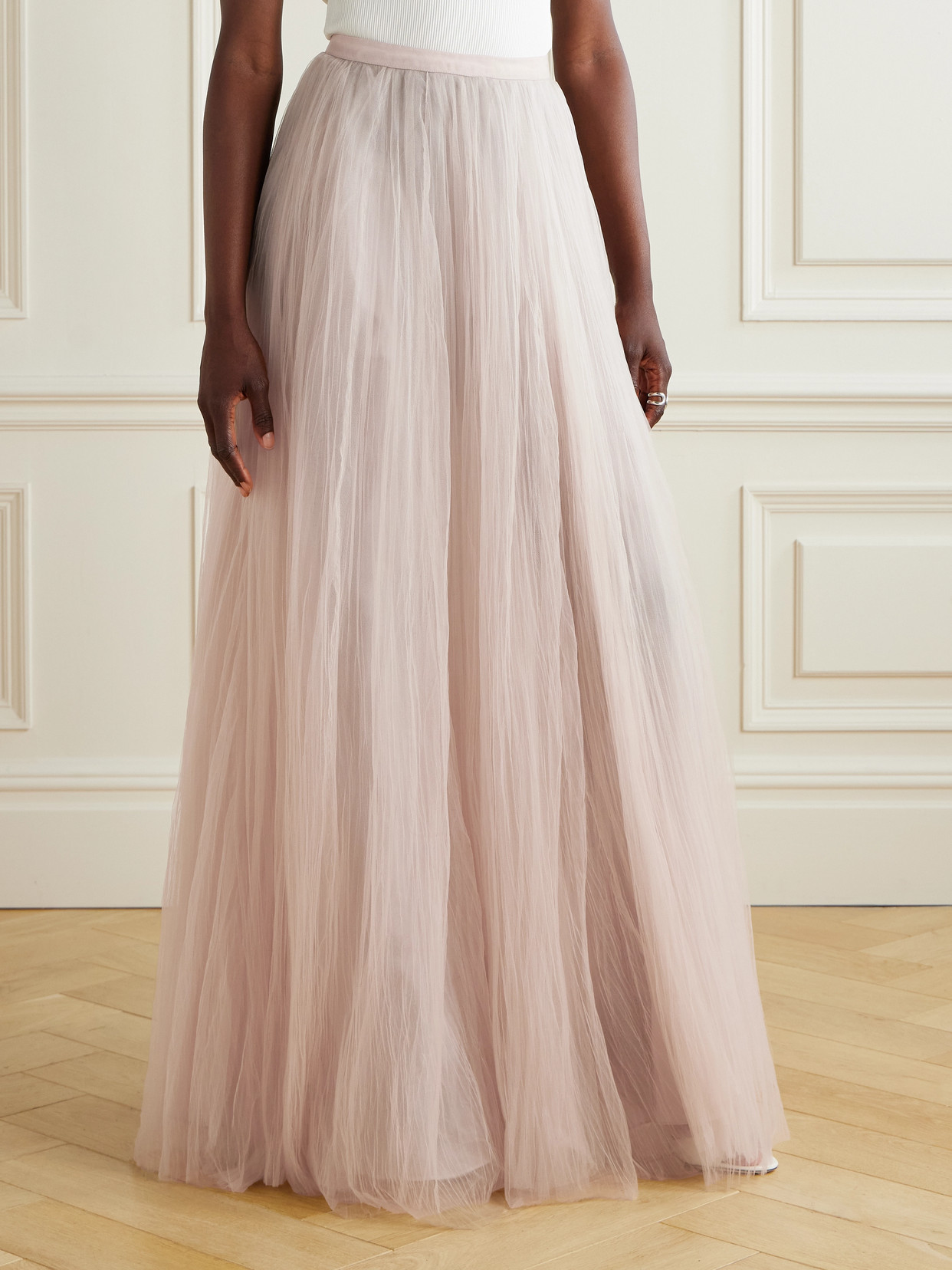 Marmar Halim Plissé-tulle Maxi Skirt In Pink