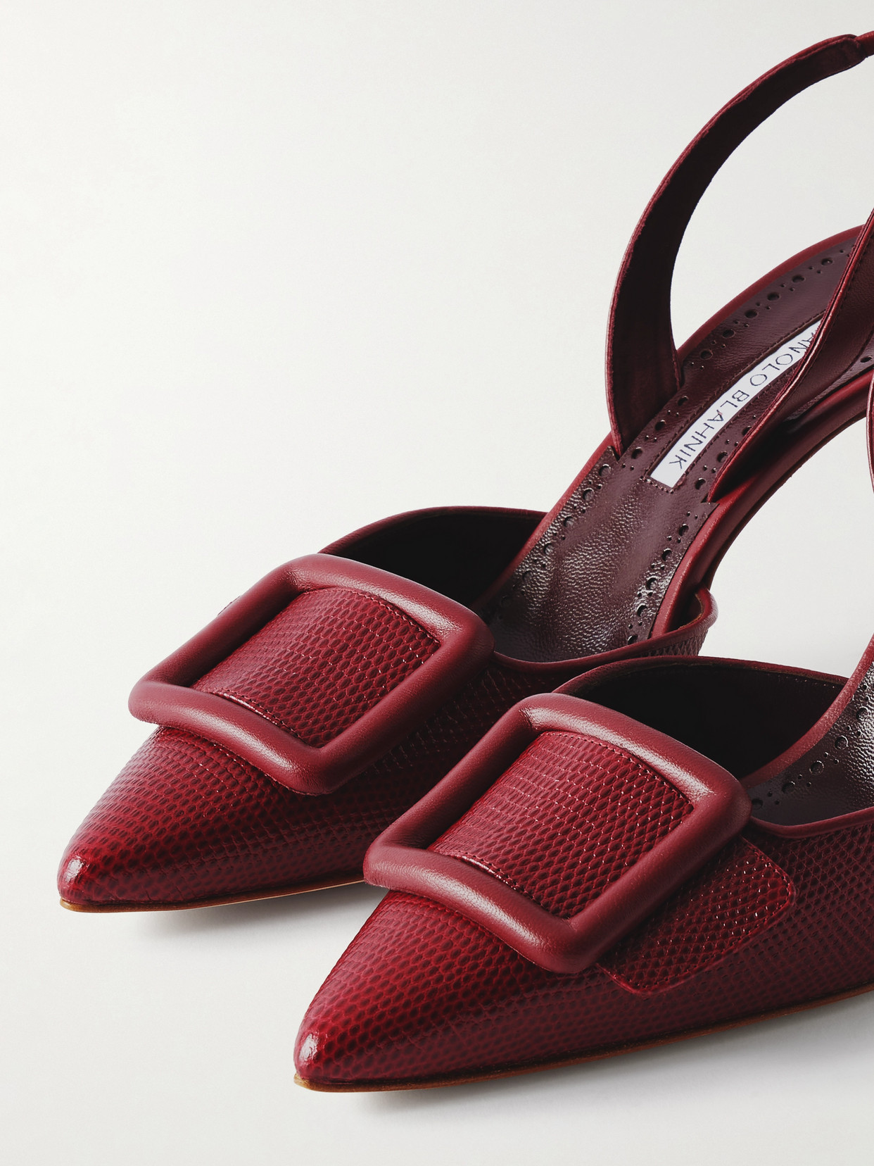 Manolo Blahnik Mayslibi 70 Lizard-effect Leather Slingback Pumps In Red