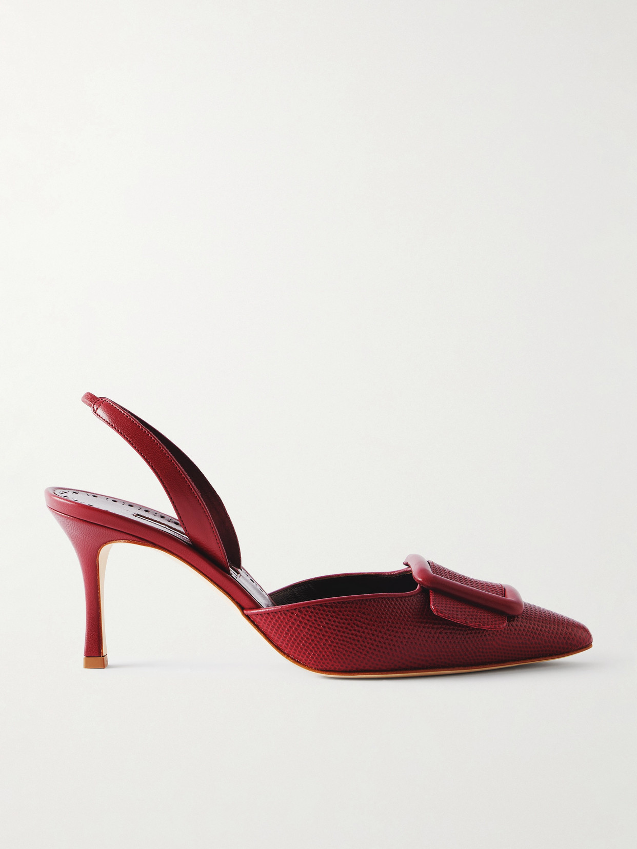 Manolo Blahnik Mayslibi 70 Lizard-effect Leather Slingback Pumps In Red
