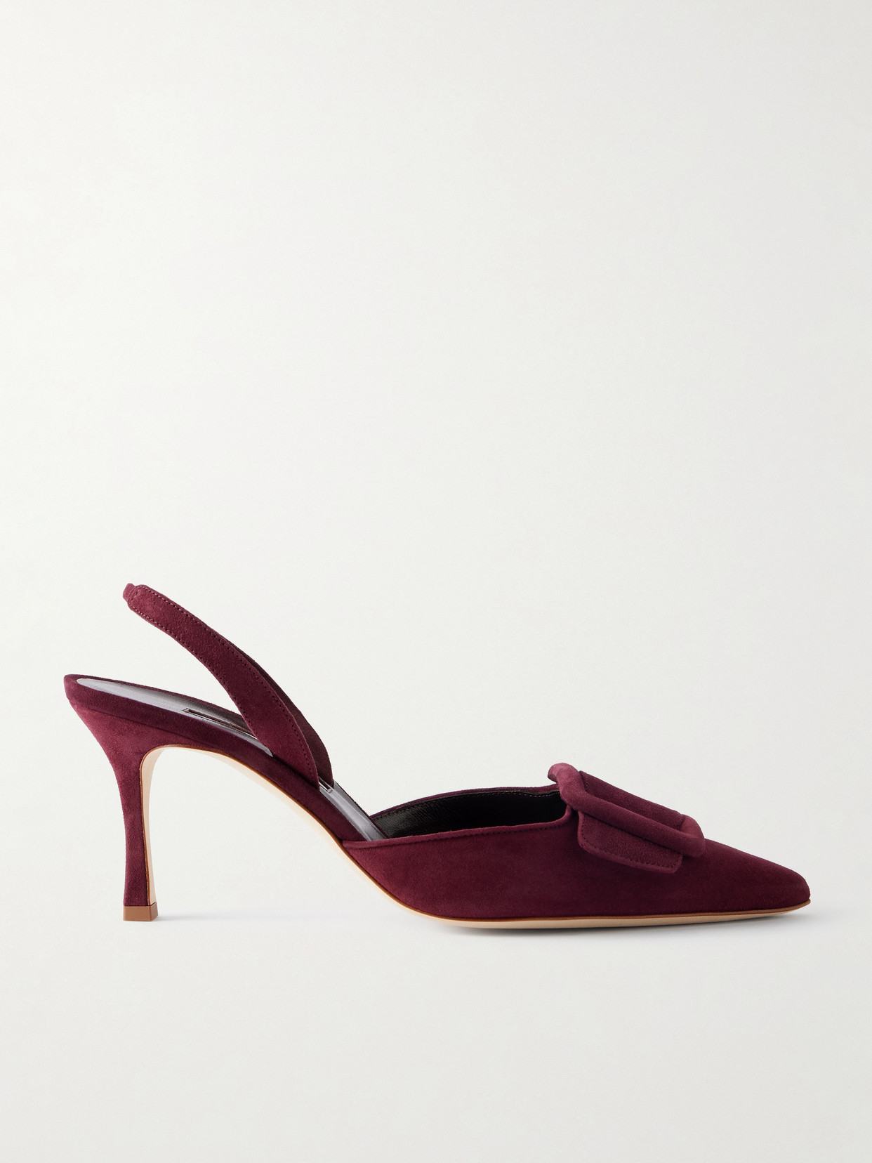 Manolo Blahnik Maysli 70 Buckled Suede Slingback Pumps In Burgundy