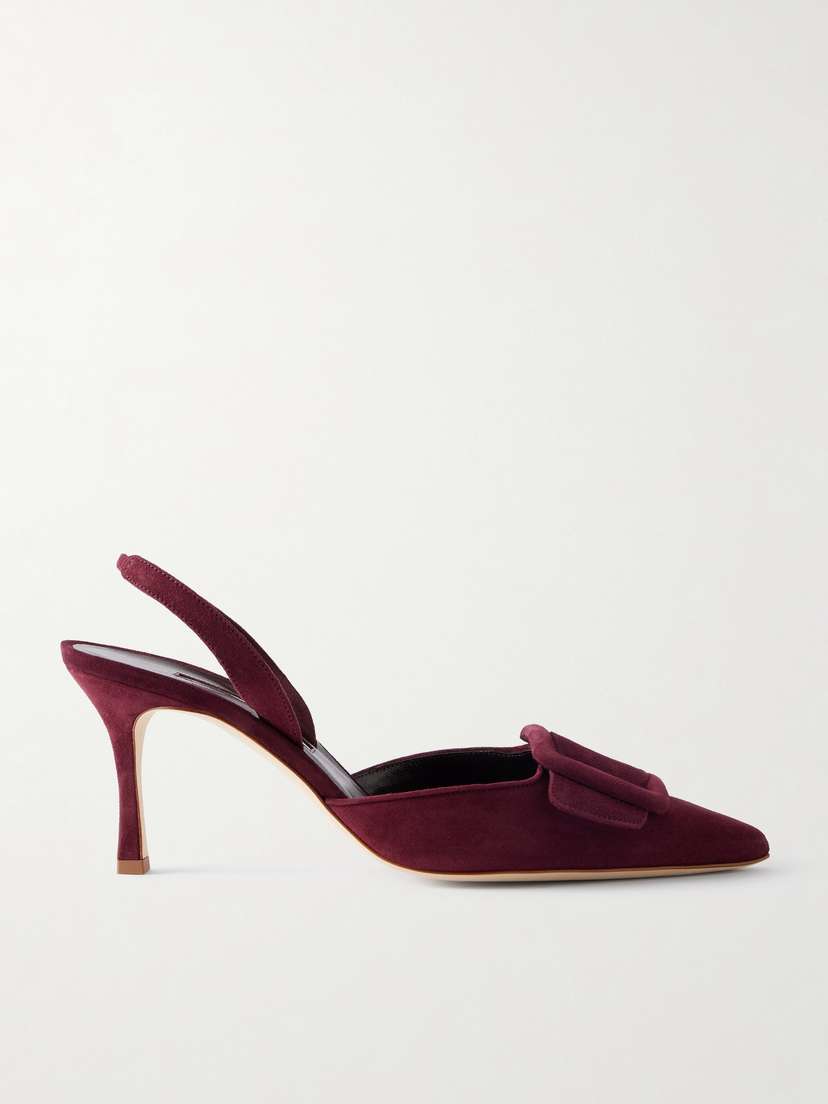 Manolo Blahnik Maysli 70 Buckled Suede Slingback Pumps
