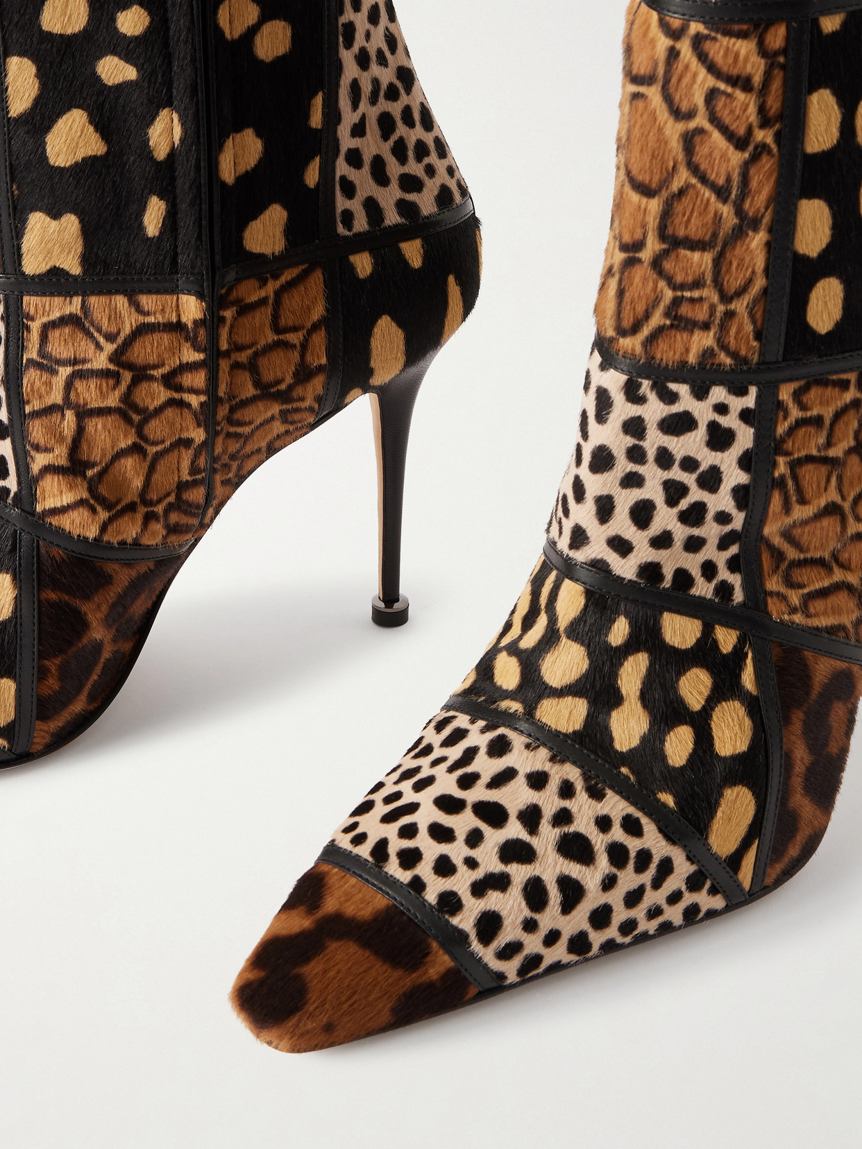 Manolo Blahnik Trulona 50 Leather-trimmed Patchwork Animal-print Calf Hair Ankle Boots In Multi