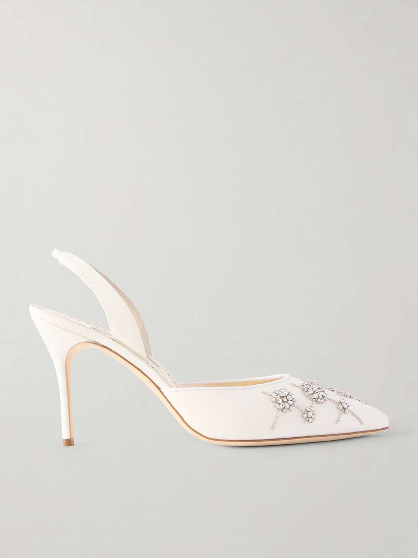 Manolo Blahnik Ralyne 90 Crystal-embellished Crepe De Chine Slingback Pumps