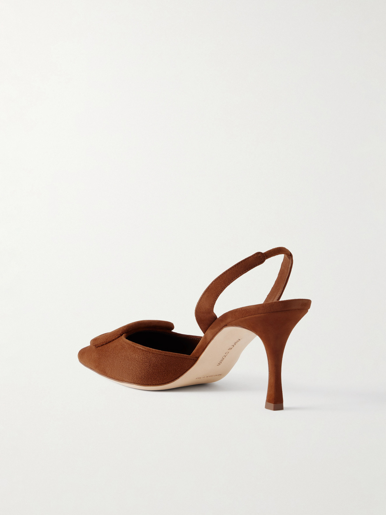 Manolo Blahnik Maysli 70 Buckled Suede Slingback Pumps In Brown