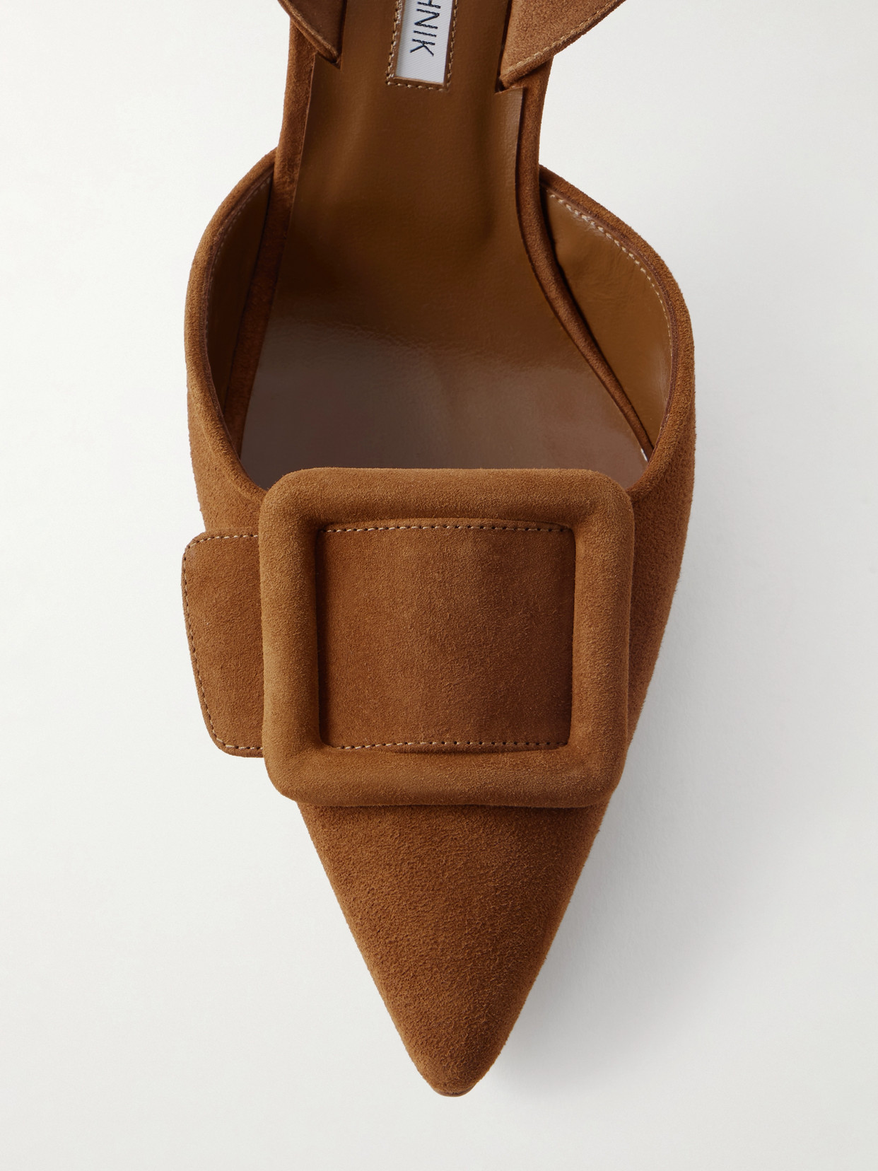 Manolo Blahnik Maysli 70 Buckled Suede Slingback Pumps In Brown