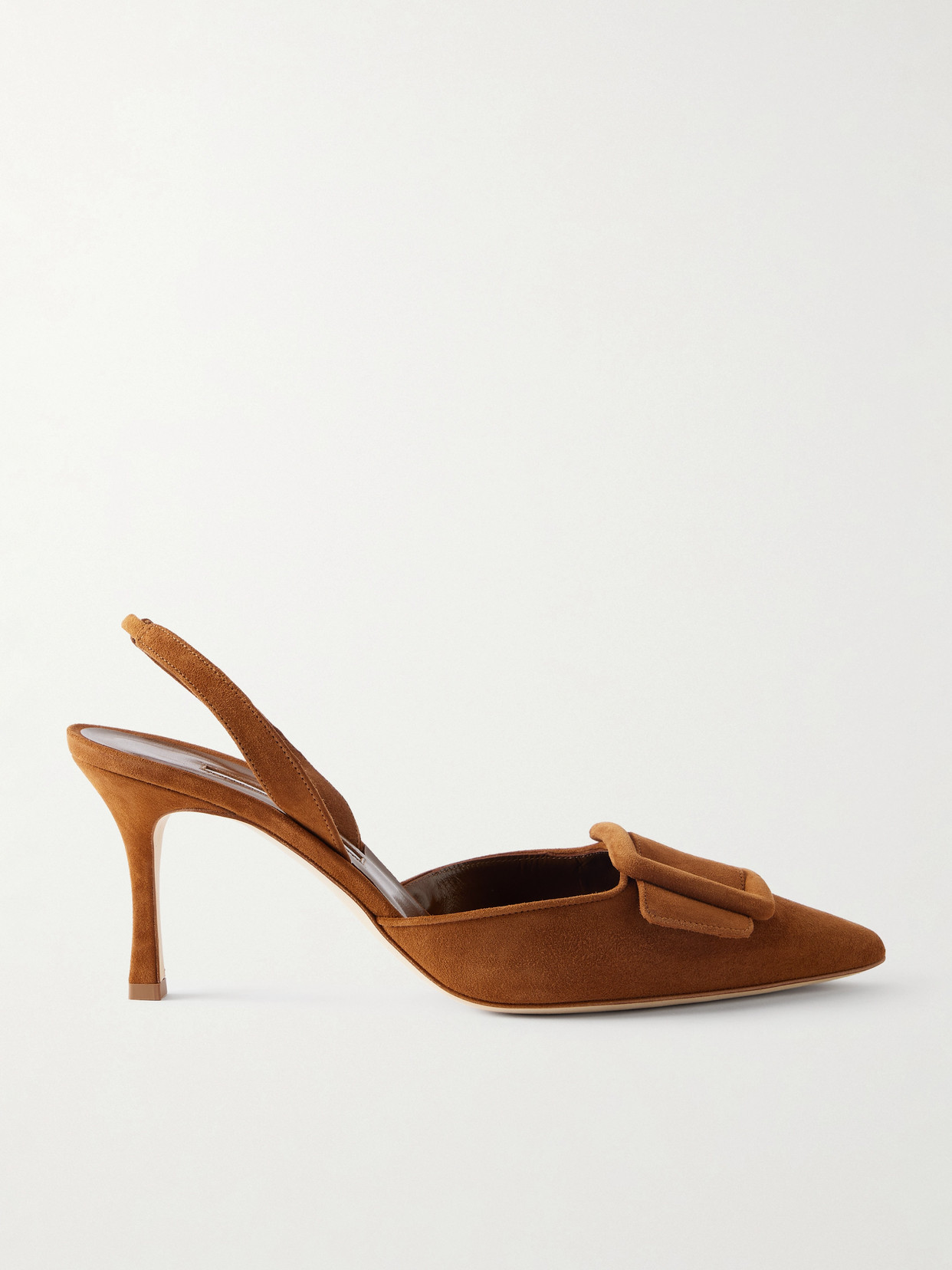 Manolo Blahnik Maysli 70 Buckled Suede Slingback Pumps In Brown