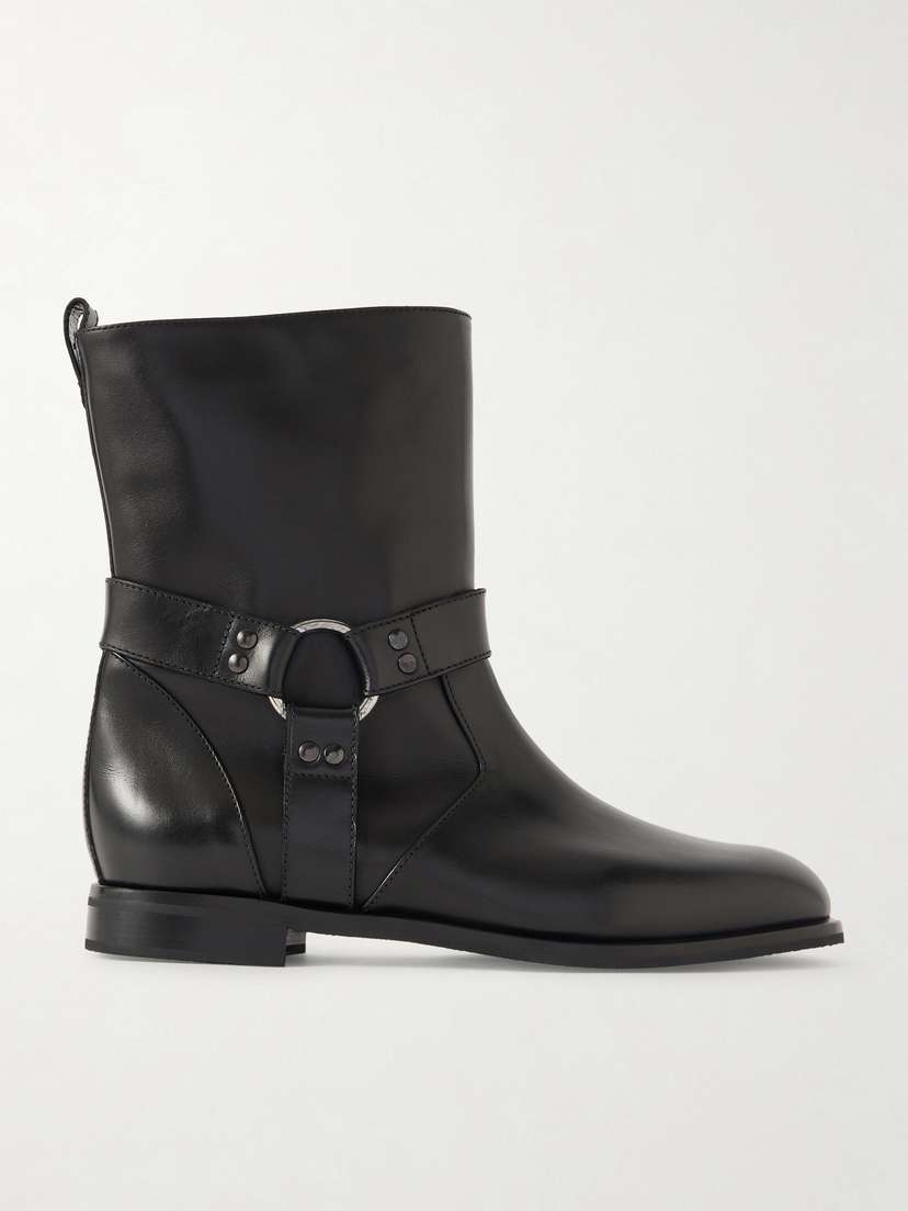 Manolo Blahnik Calica Buckled Leather Biker Boots
