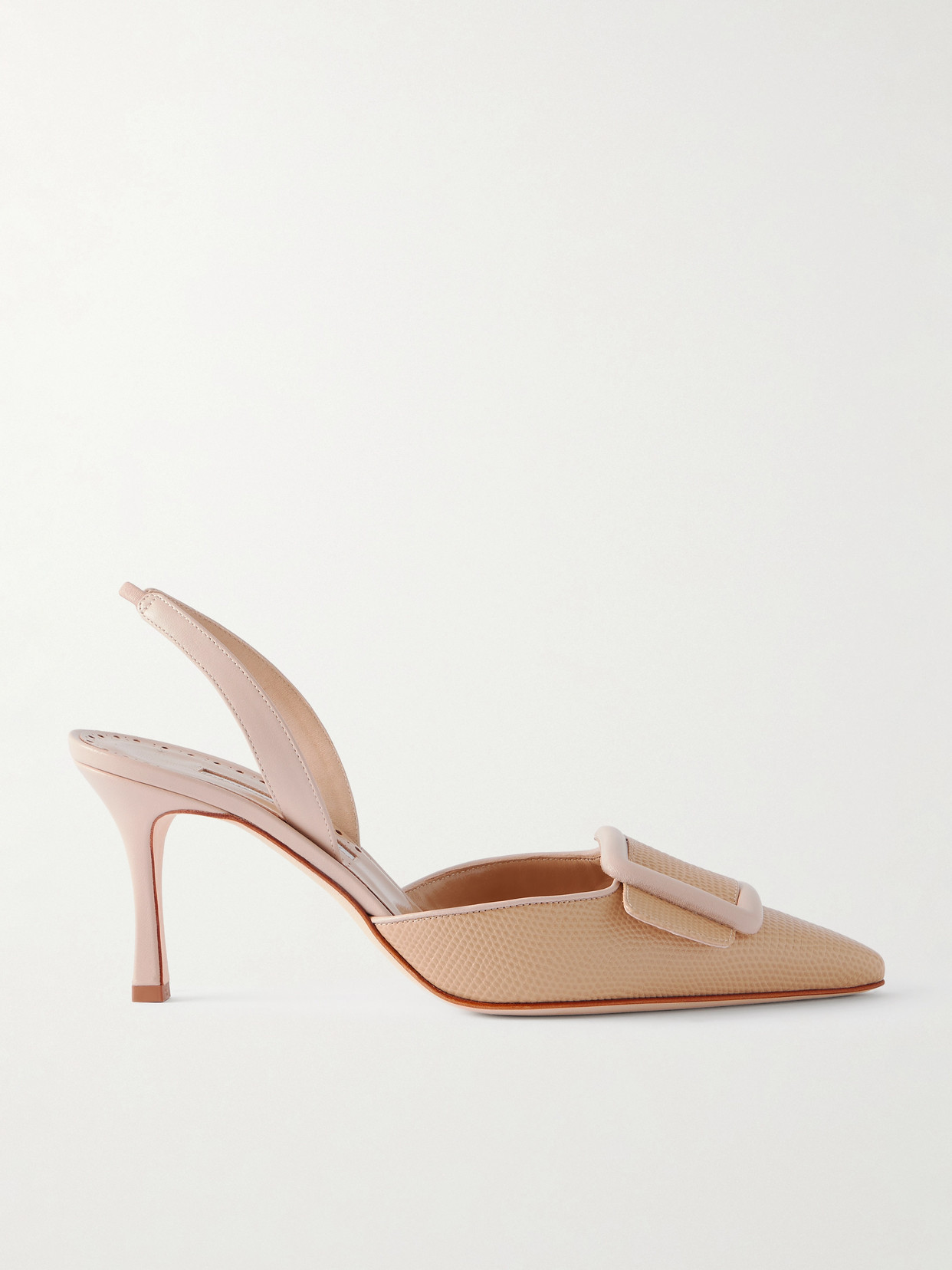 Manolo Blahnik Mayslibi 70 Lizard-effect Leather Slingback Pumps In Neutral