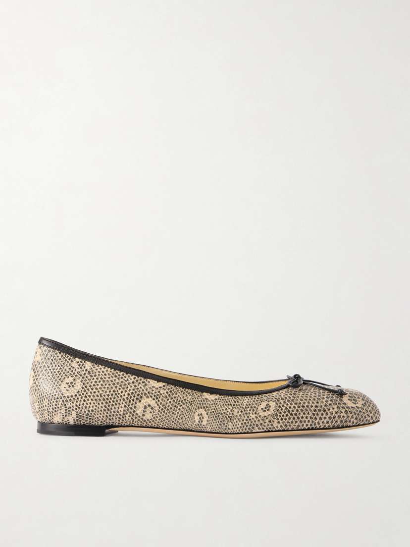 Manolo Blahnik Veralli Lizard-effect Leather Ballet Flats
