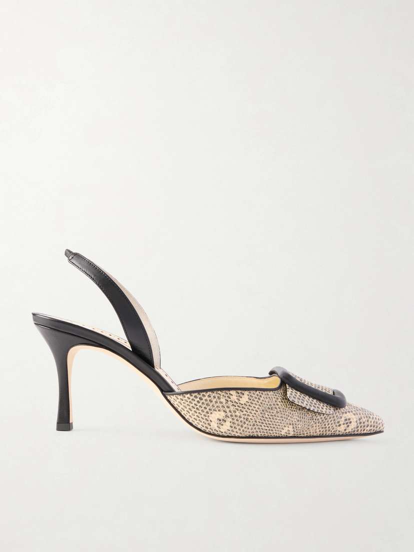 Manolo Blahnik Mayslibi 70 Lizard-effect Leather Slingback Pumps