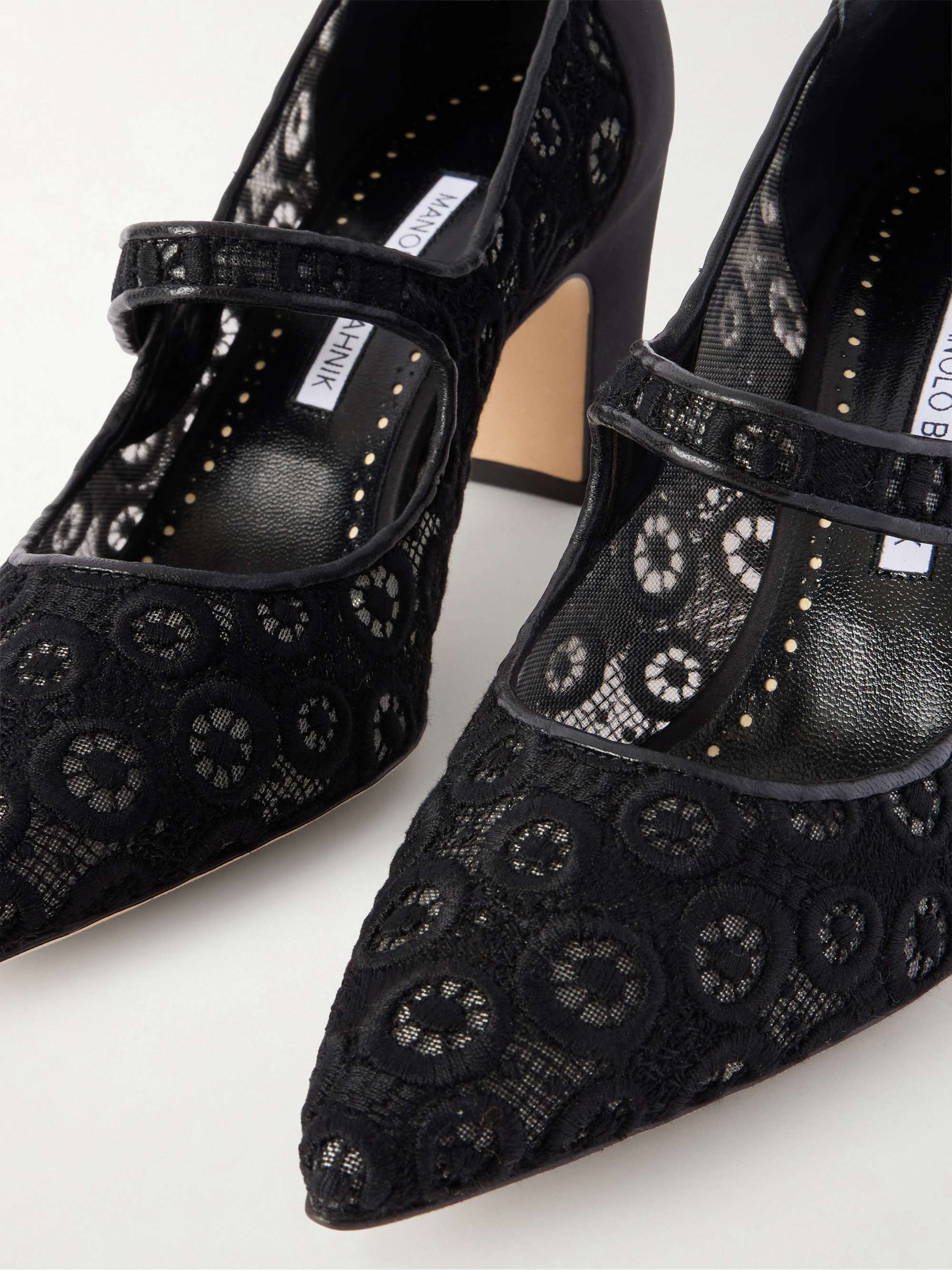 MANOLO BLAHNIK Campariba 70 satin-trimmed lace Mary Jane pumps