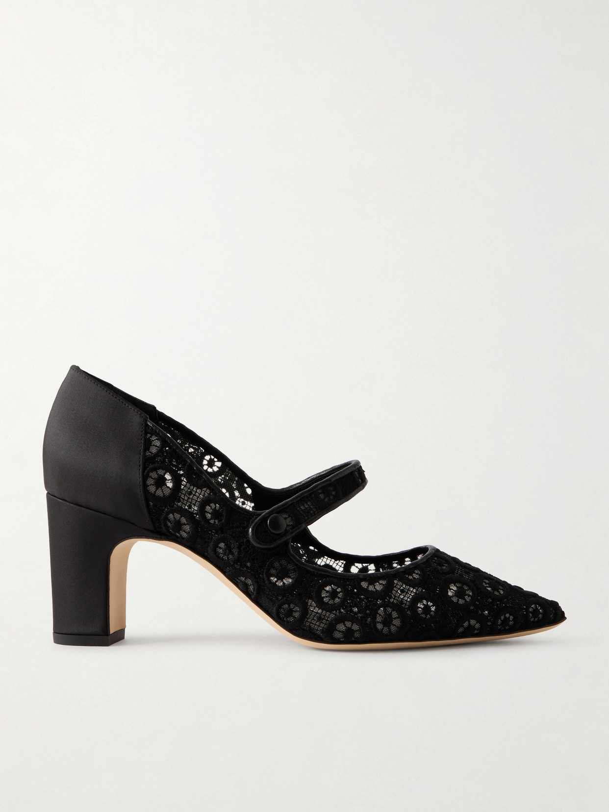 Manolo Blahnik Campariba Satin-trimmed Lace Mary Jane Pumps In Black