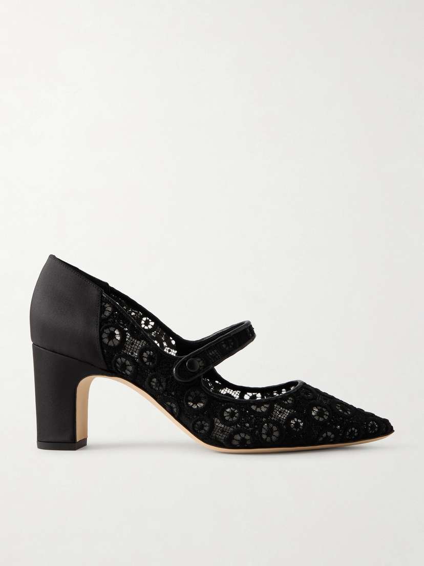 Manolo Blahnik Campariba Satin-trimmed Lace Mary Jane Pumps